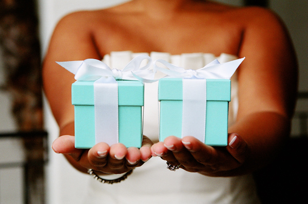 liht blue box wedding favor photo by Yvette Roman Photography